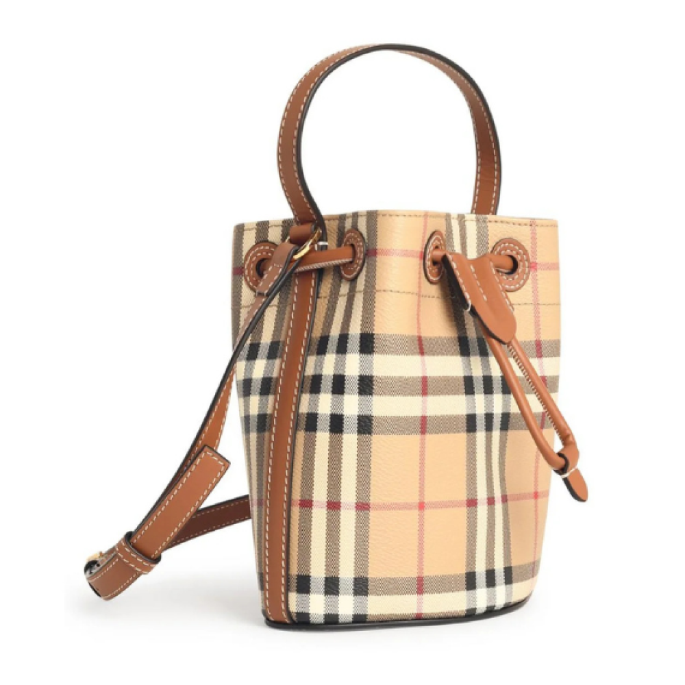 Burberry Check Printed Drawstring Bucket Bag