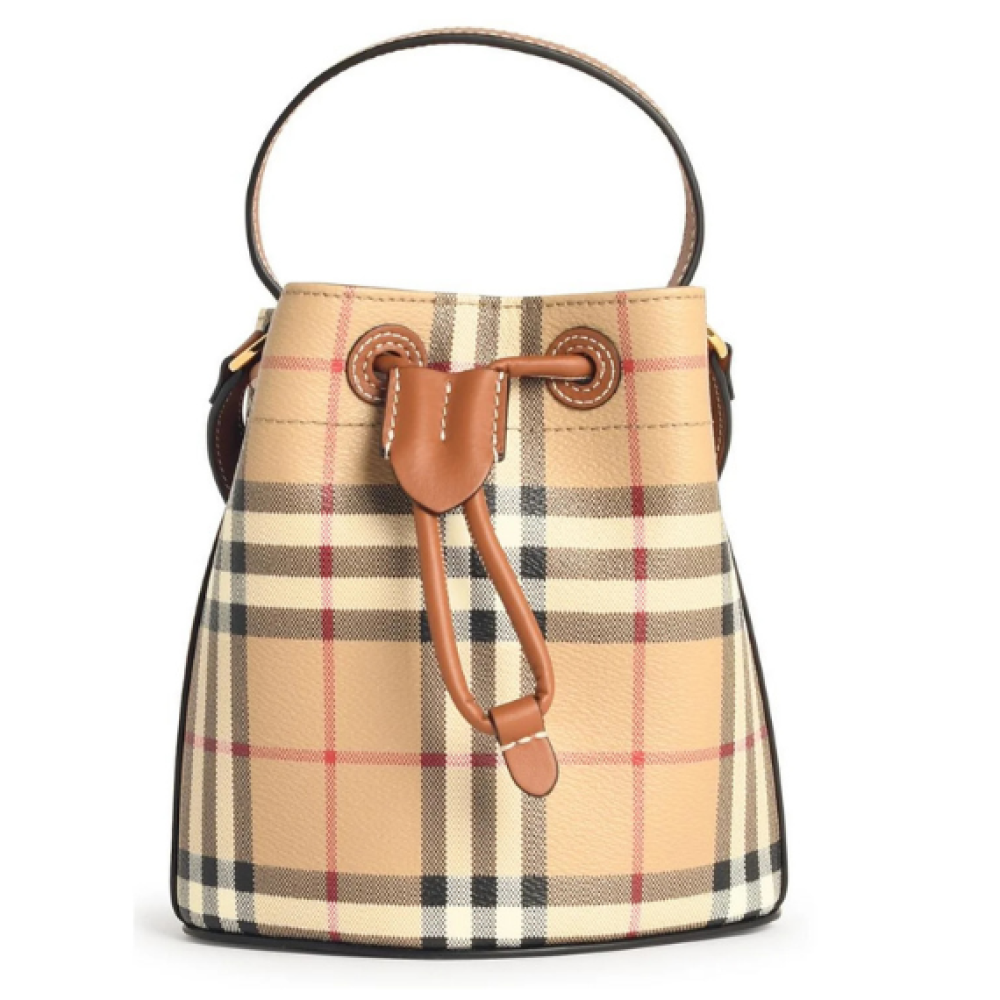 Burberry Check Printed Drawstring Bucket Bag