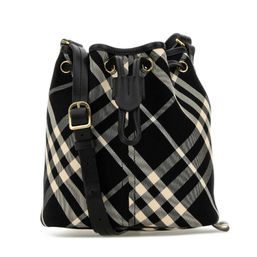 Burberry Checked Drawstring Mini Bucket Bag