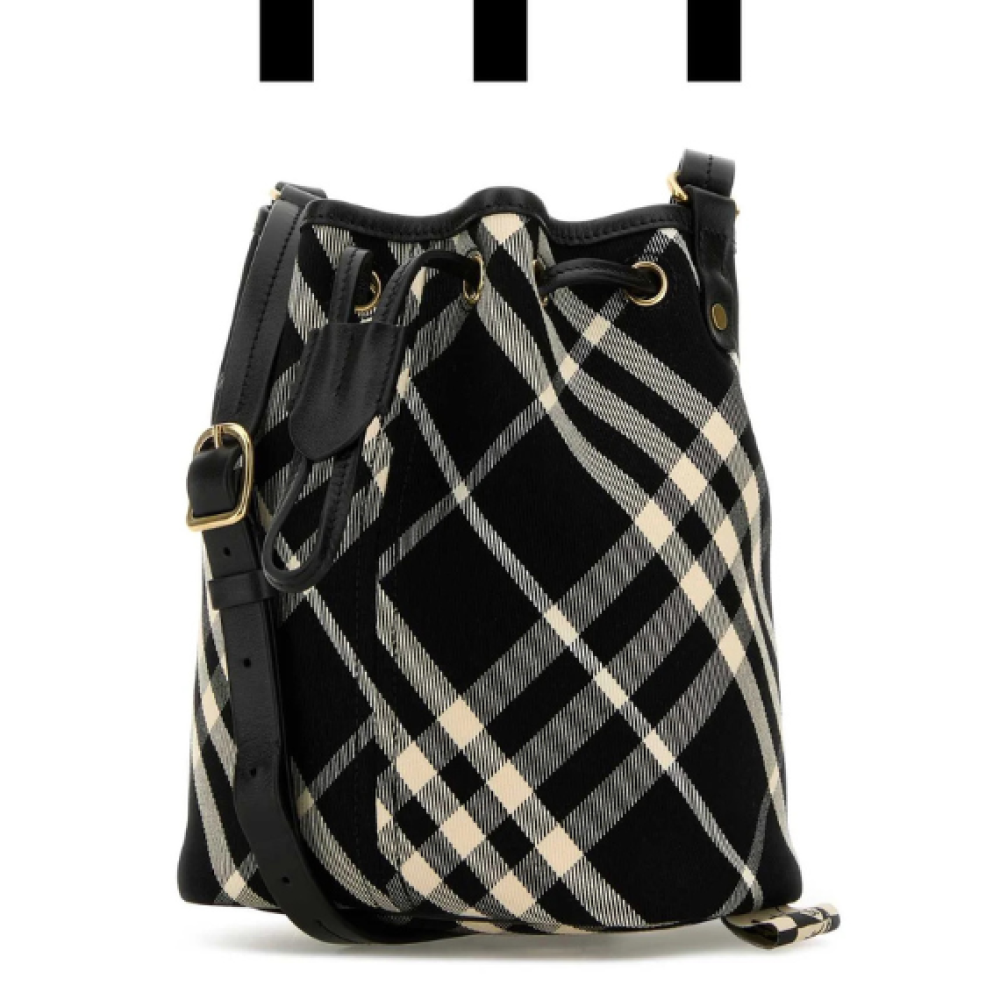 Burberry Checked Drawstring Mini Bucket Bag