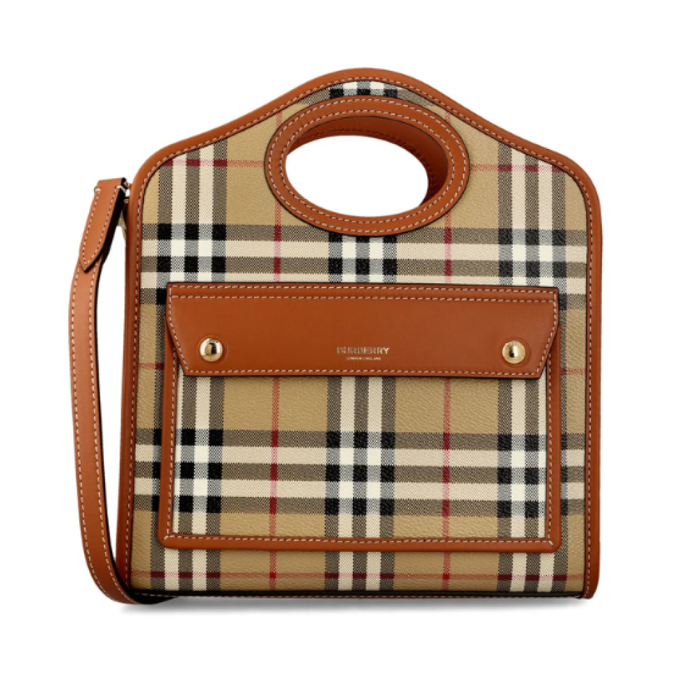 Burberry Hollow-Handle Checkered Mini Tote Bag