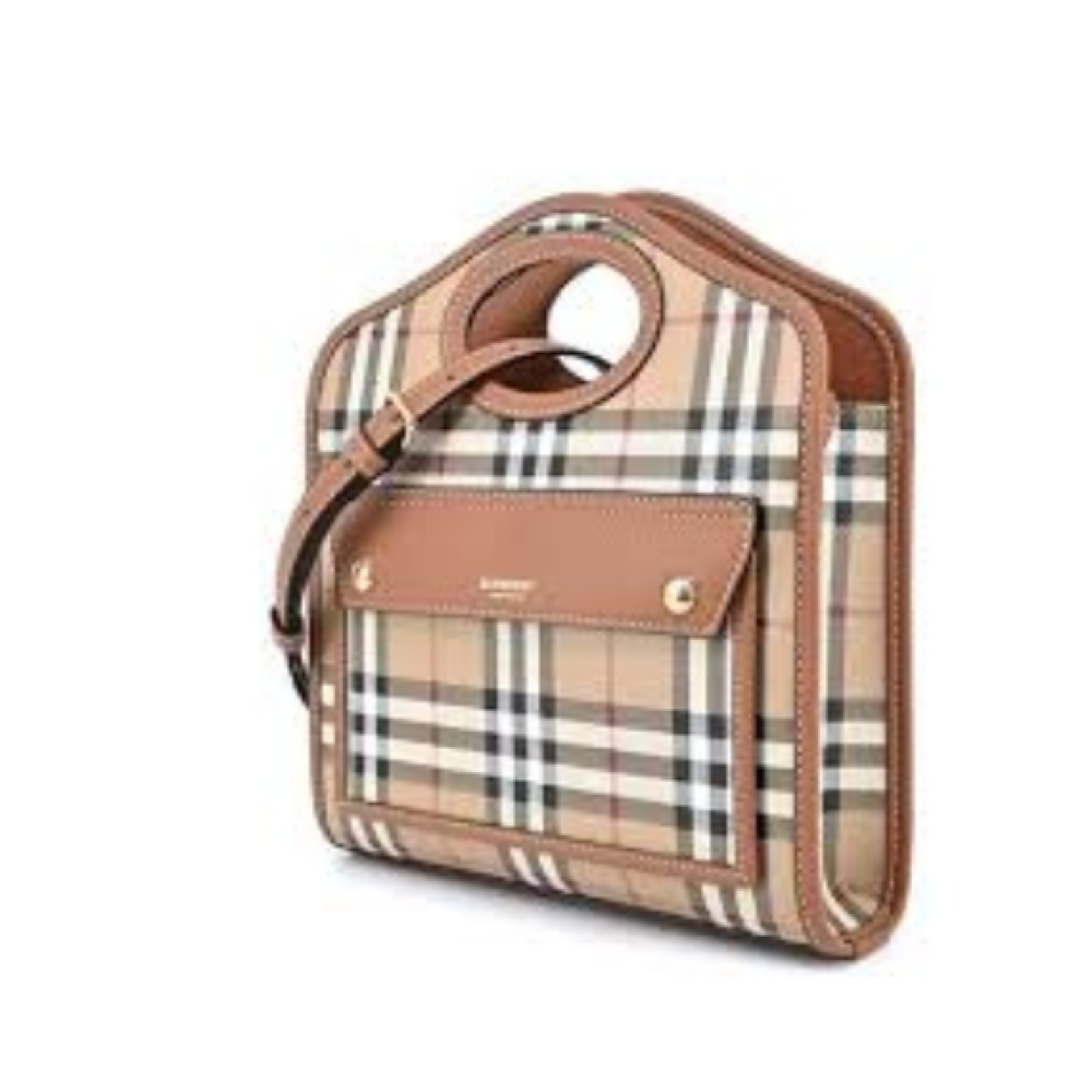 Burberry Hollow-Handle Checkered Mini Tote Bag