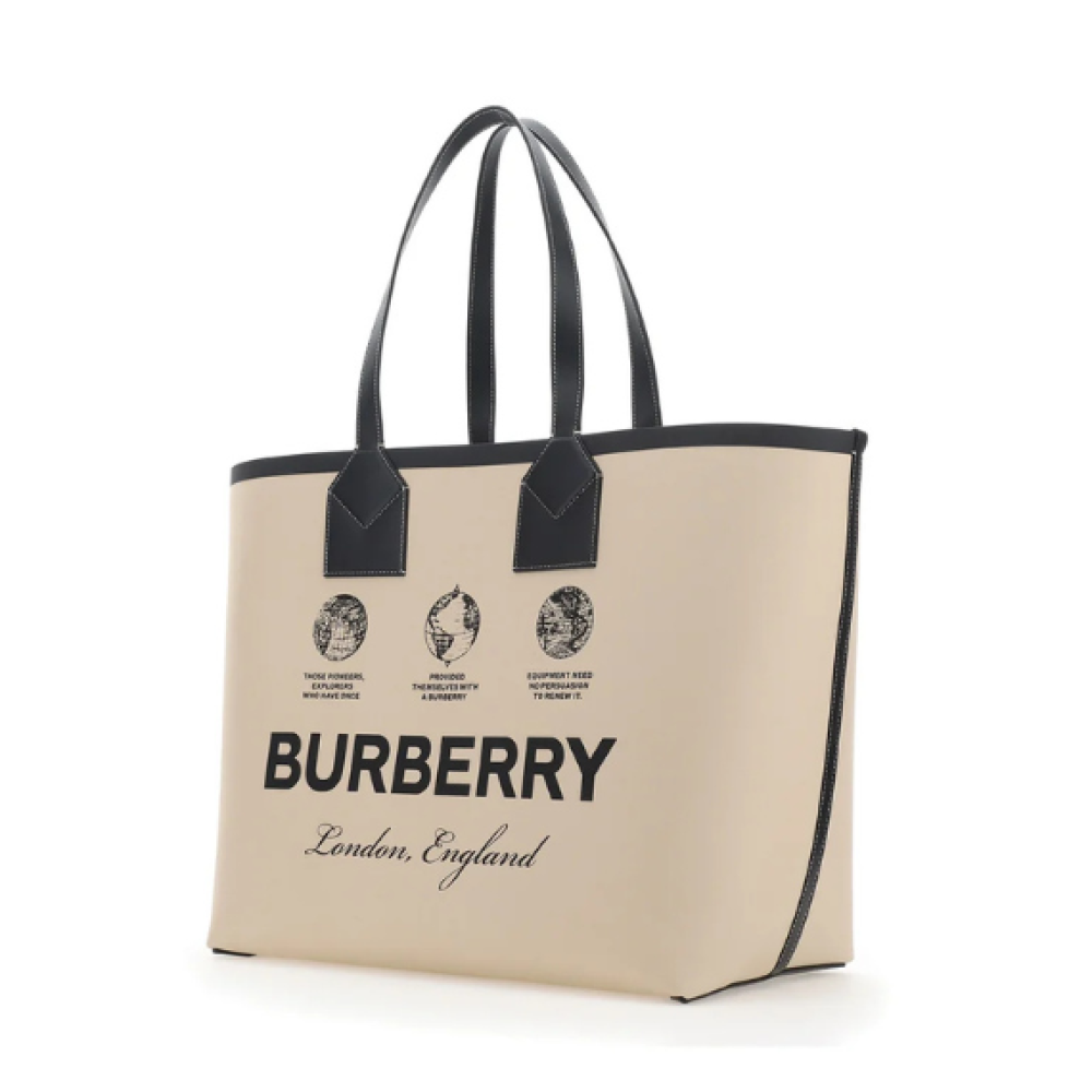 Burberry Logo Printed Large London Tote Bag