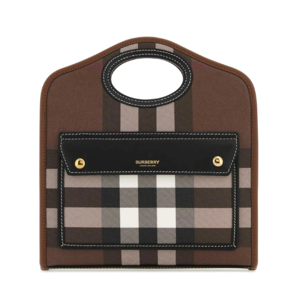 Burberry Logo Printed Checked Tote Bag
