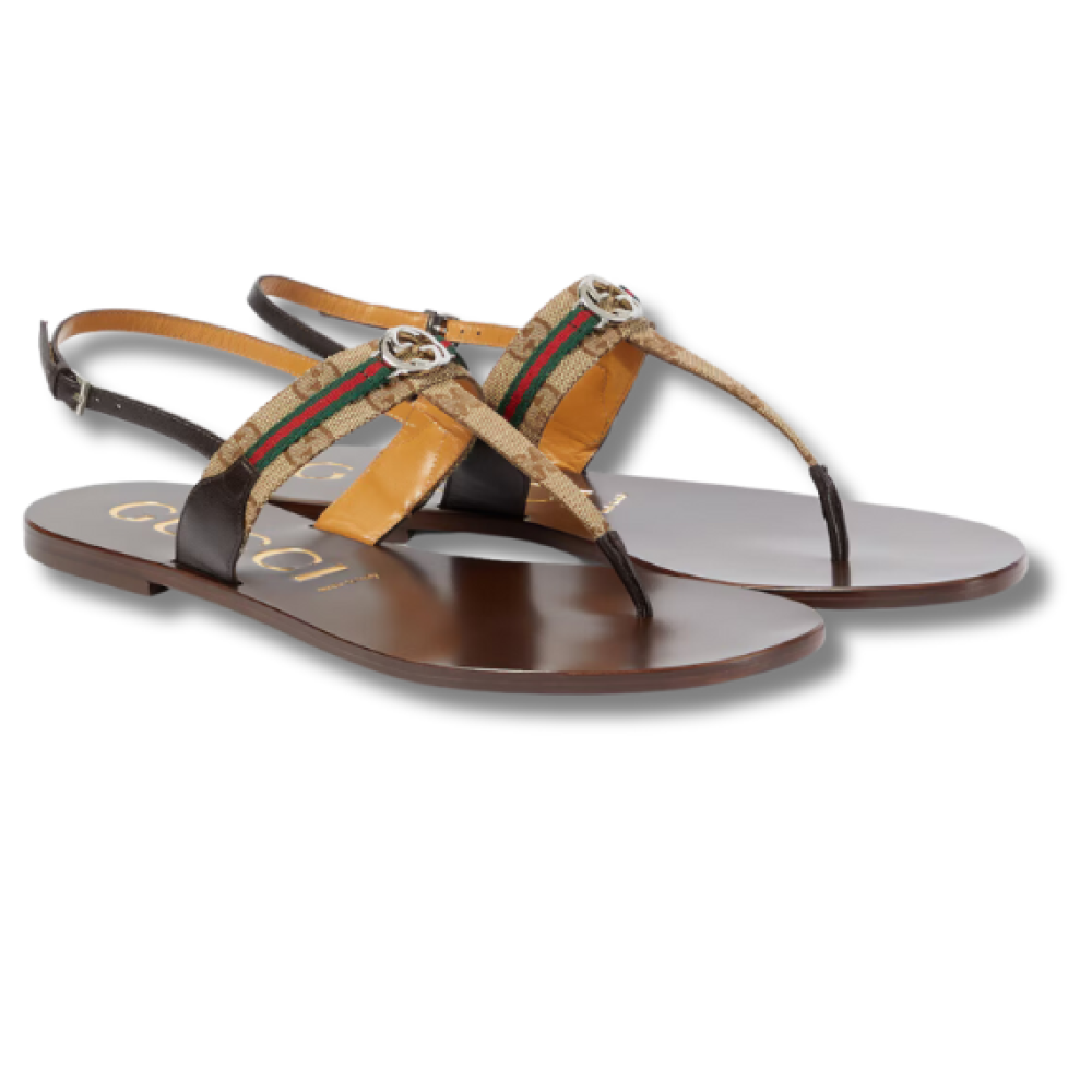  Gucci Leather-trimmed thong sandals - סנדלי גוצי 