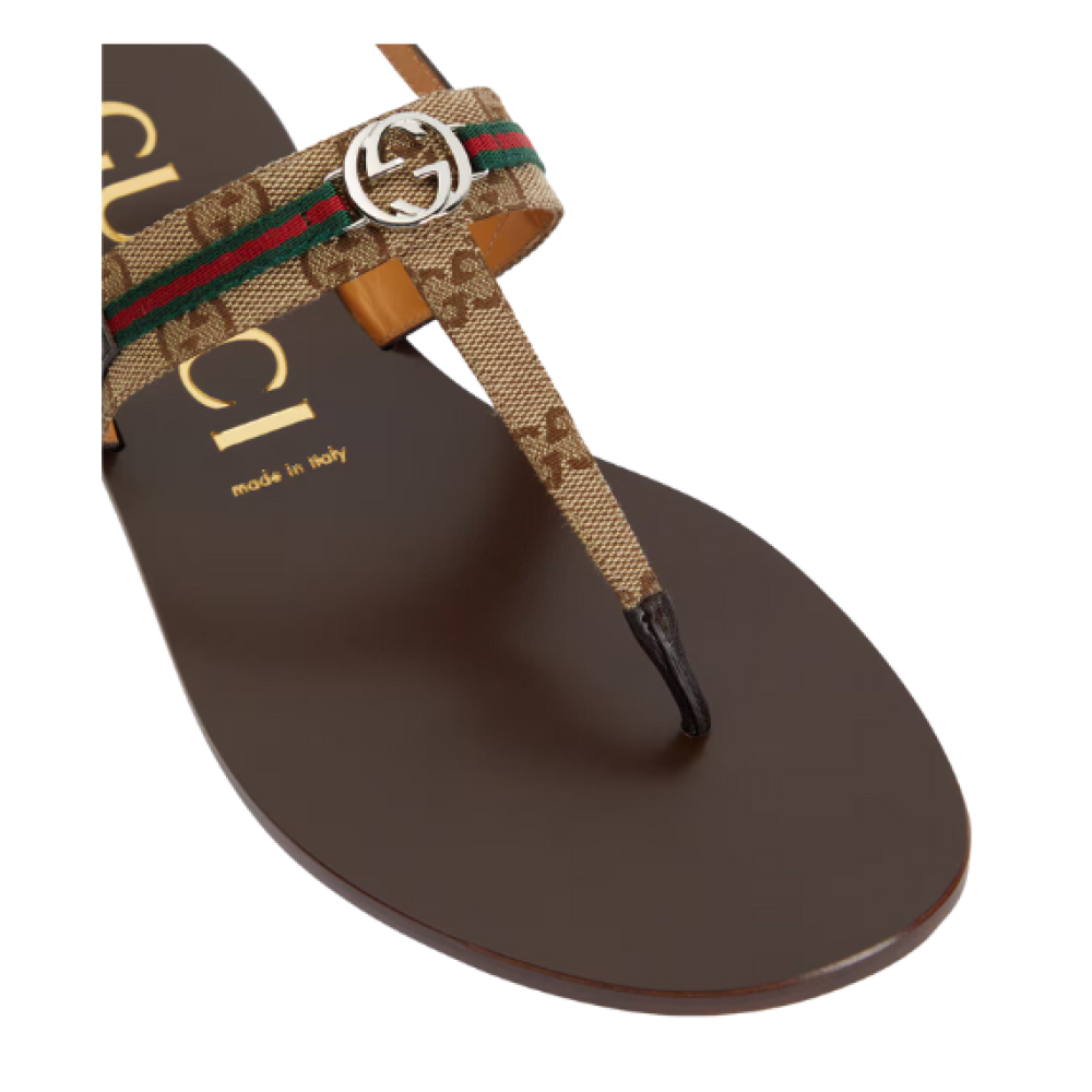  Gucci Leather-trimmed thong sandals - סנדלי גוצי 