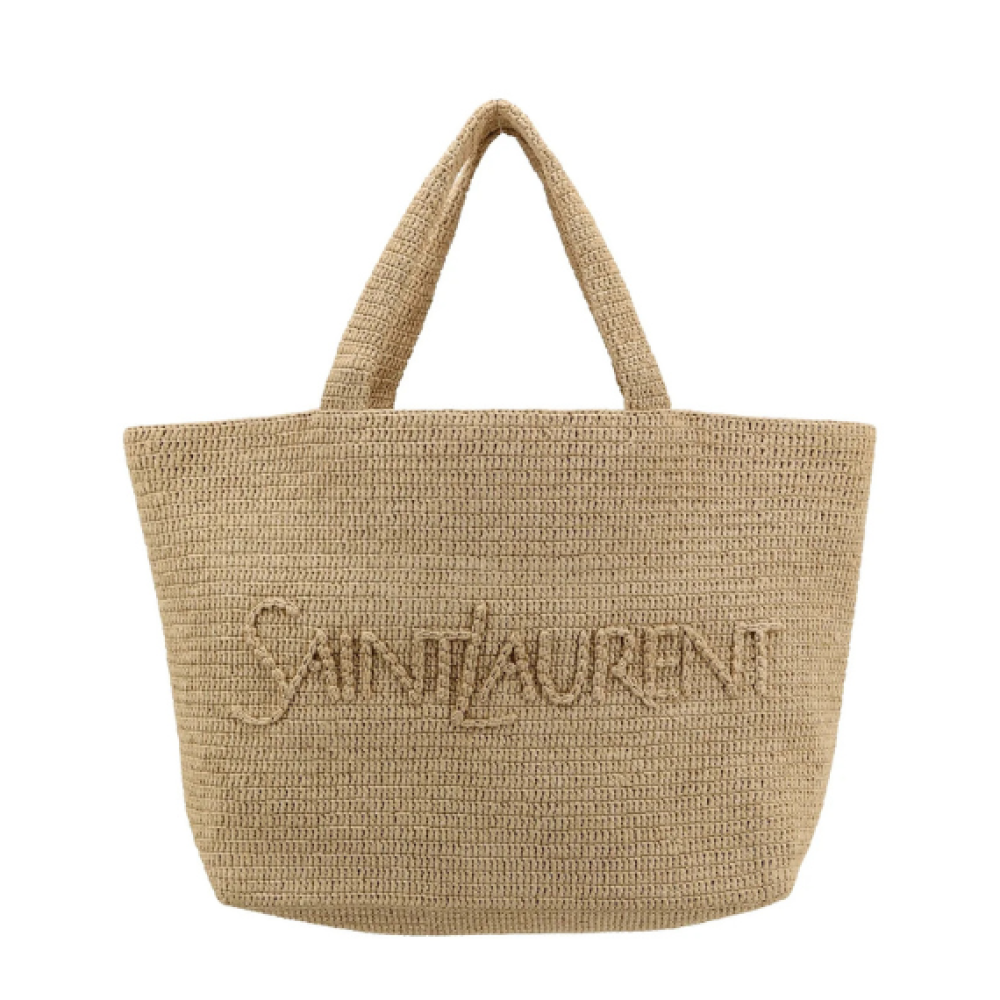 Saint Laurent Large Logo Embroidered Raffia Tote Bag