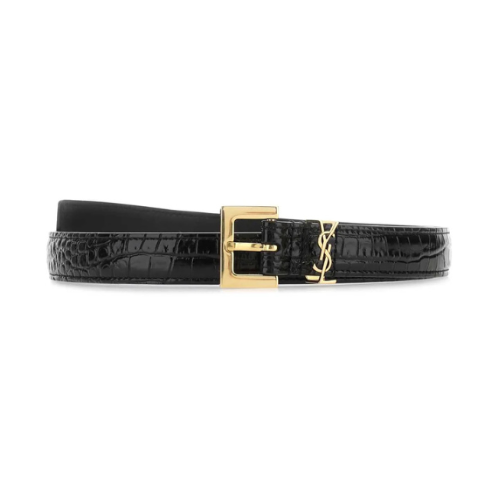 Saint Laurent Saint Laurent Logo Plaque Square Buckled Embossed Belt
