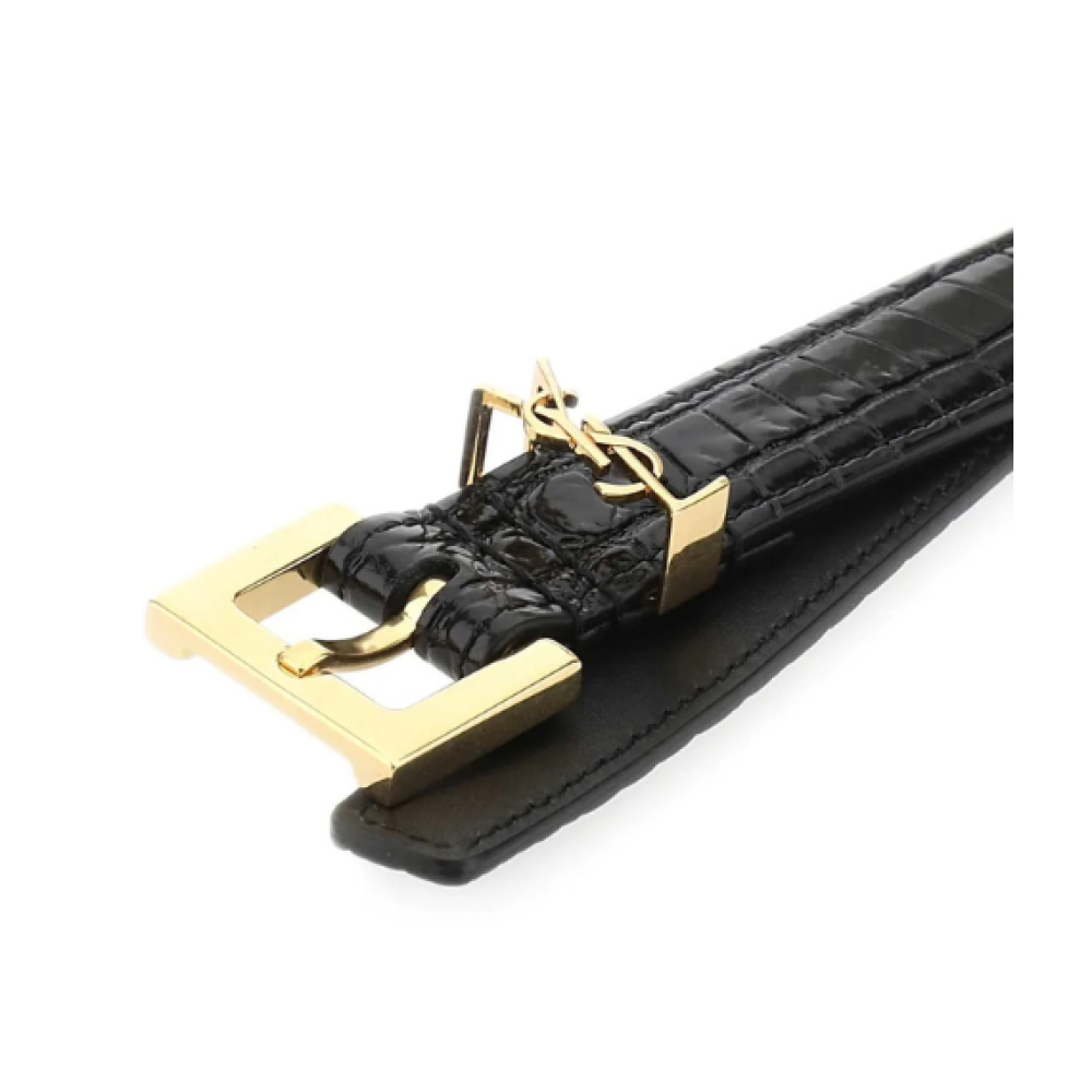 Saint Laurent Saint Laurent Logo Plaque Square Buckled Embossed Belt