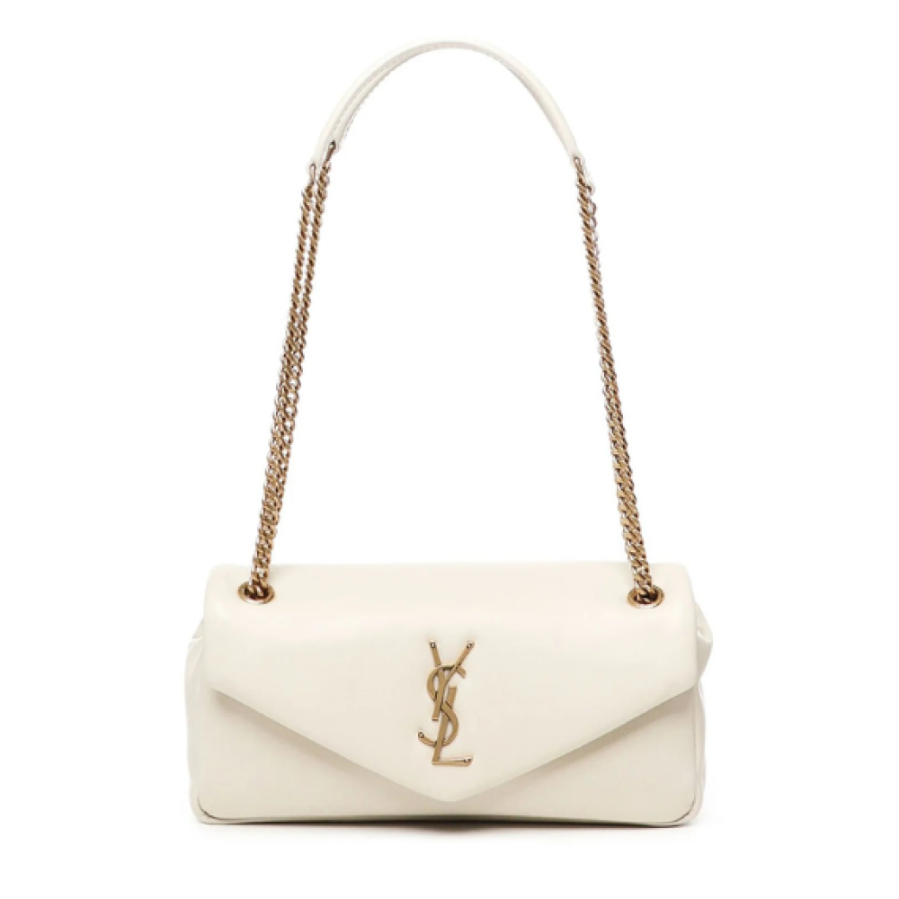 Saint Laurent Logo Plaque Foldover Top Shoulder Bag