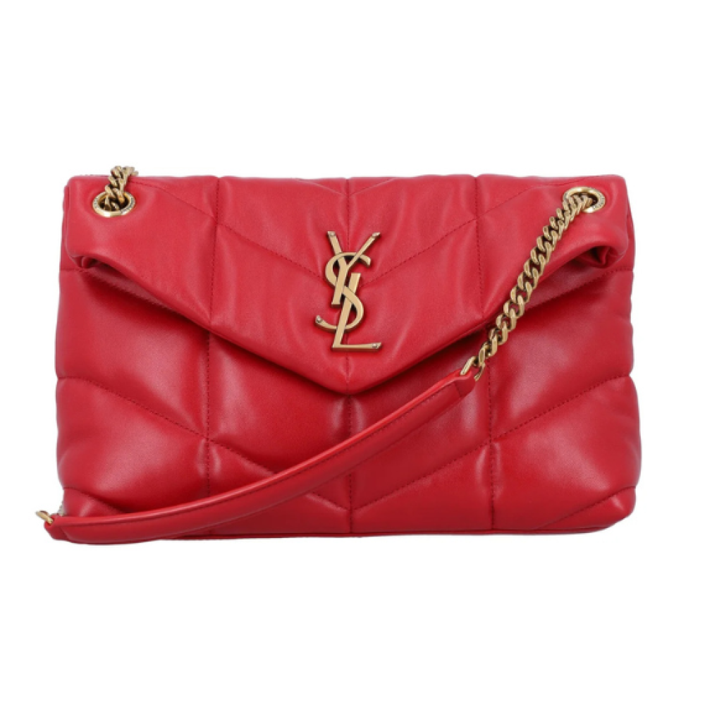 Saint Laurent Logo Plaque Puffer Chained Shoulder Bag